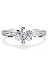 lovely tiny silver flower CZ April birthstone baby ring